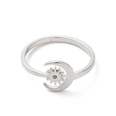 Non-Tarnish 304 Stainless Steel Moon & Sun Open Cuff Ring for Women