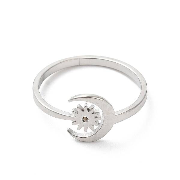 Non-Tarnish 304 Stainless Steel Moon & Sun Open Cuff Ring for Women