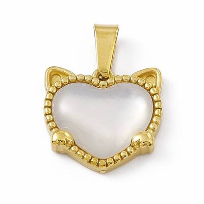 Natural Shell Heart Charms with Cat Ear