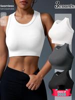Women's Solid Color Crop Sports Singlet, Breathable Comfortable Sports Bra, Ladies Sportswear for Indoor Outdoor Wear Exercis...