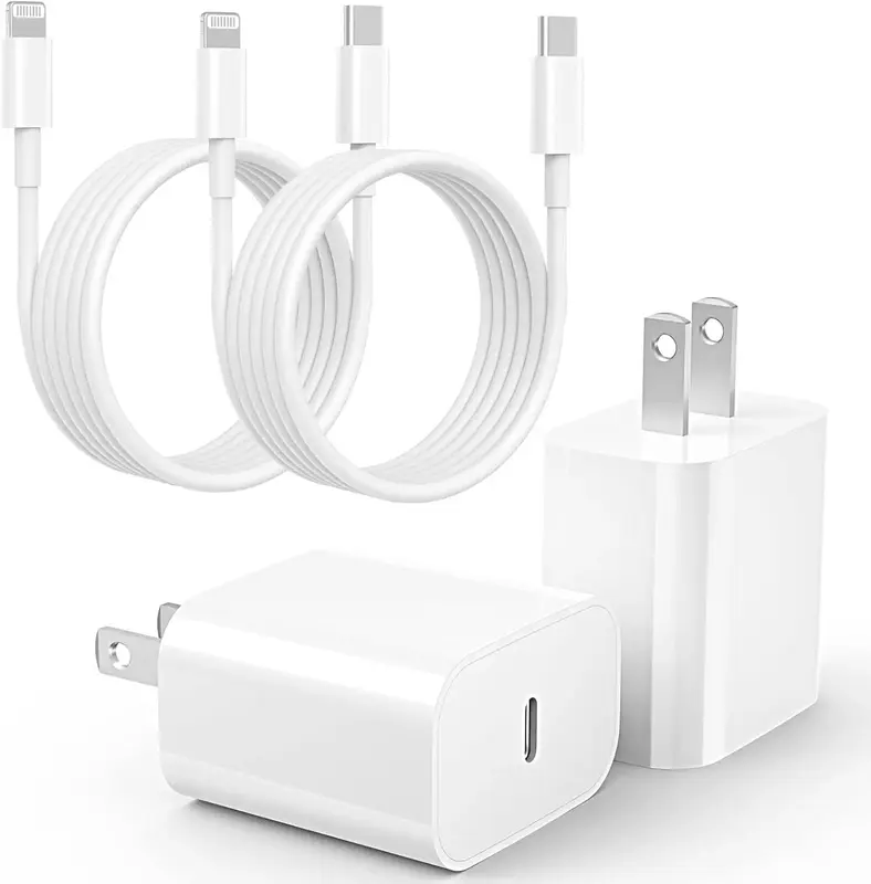 4-Pcs 20W USB-C Fast Chargers with 6FT USB-C to Lightning Cables – Super Fast Charging Adapter & Cable Set Compatible with ...