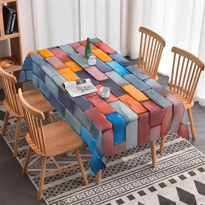Red Grey Blue Brick Wall Crack Rectangle Tablecloth - Aperturee