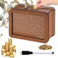 Wooden Money Box with Pen, 1/15pcs Money Saving Box, Coin Counter Piggy Bank, Coin Bank, Money Jar, Cash Saver Money Box, Mon...
