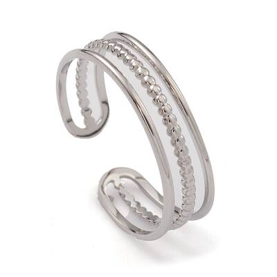 Non-Tarnish 304 Stainless Steel Triple Line Open Cuff Rings for Women