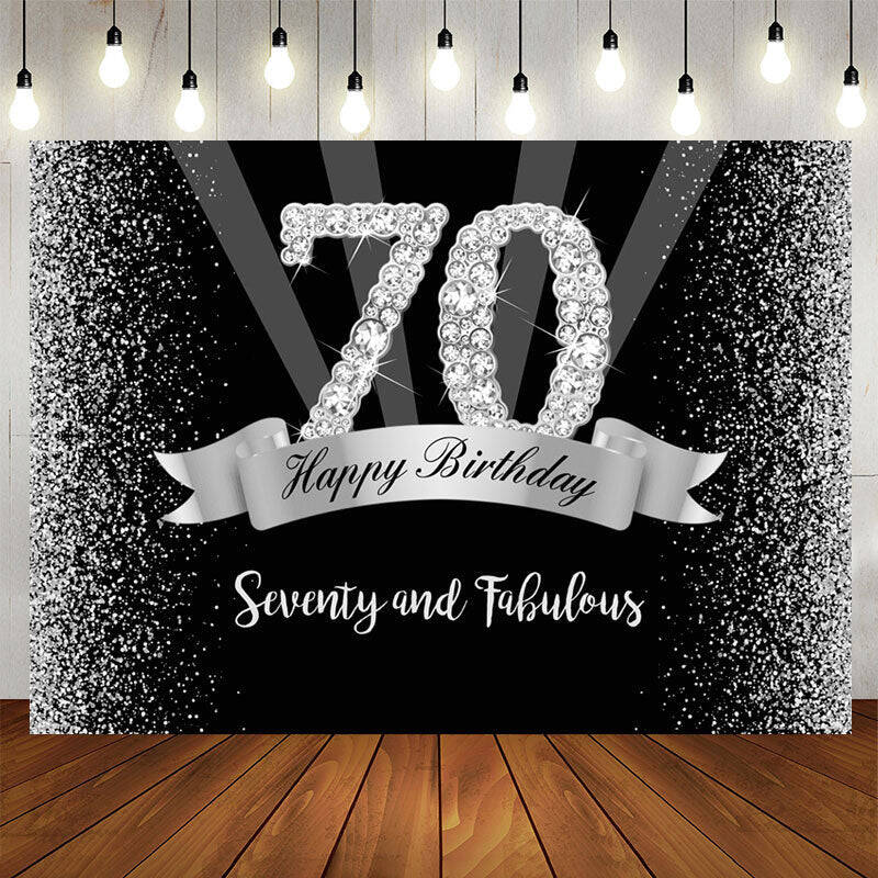 Aperturee Silver Black Glitter 70Th Birthday Backdrop