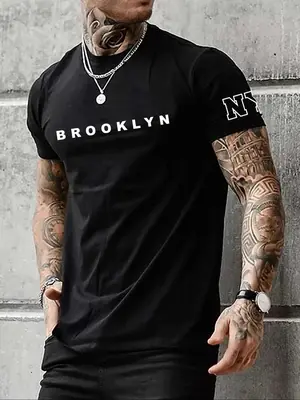 Men's Regular Fit Letter Print Round Neck Sleep Tee, Casual Soft Comfortable Short Sleeve Crew Neck T-shirt for All Seasons, ...