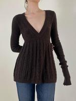 2025 Trendy, Women's Plain Deep V Neck Cable Knit Sweater, Casual Long Sleeve Jumper for Daily Wear, Ladies Knitwear for All ...