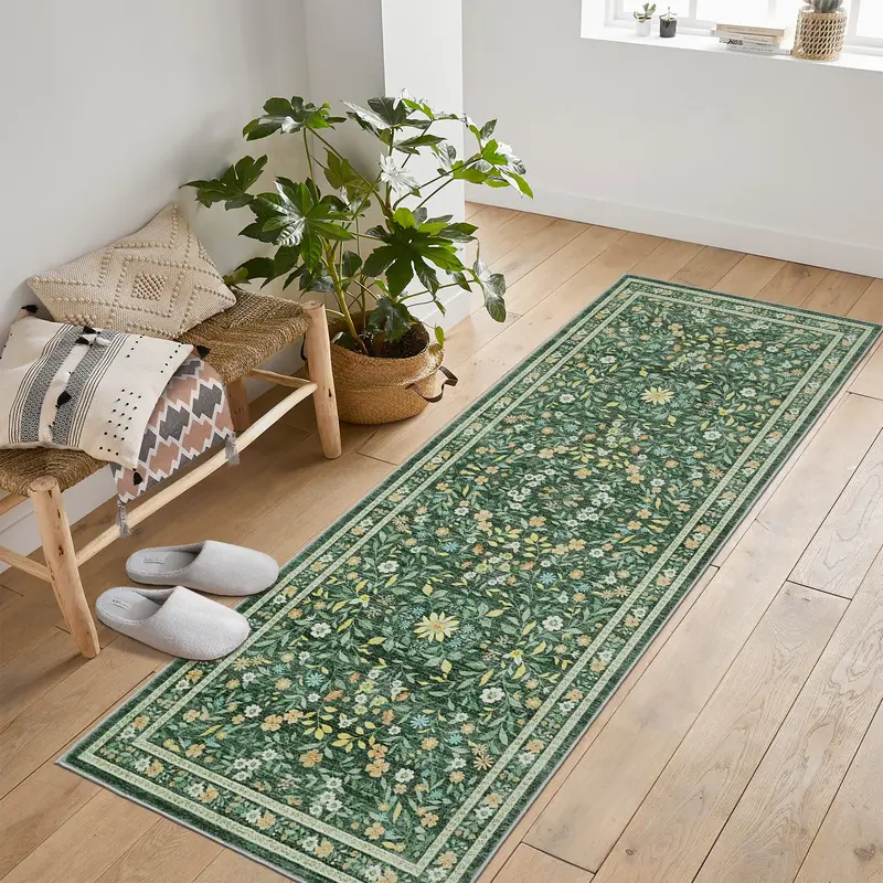 Garvee Floral Area Rugs Washable Non Slip Ultra Thin Boho Flower Indoor Floor Carpet for Girls Room Nursery Playroom Green 2x...