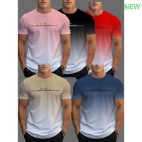 5pcs Men's Sports T-shirt, Gradient Color 3D Printing Quick-Drying Short Sleeve Fitness T-shirt, Daily Casual Sports Top Fath...
