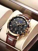 Men's Business Fashion Round Dial Analog Quartz Watch for Men, Pu Leather Strap Watch, Perfect Gifts for Bf, Dad, Brother Bac...