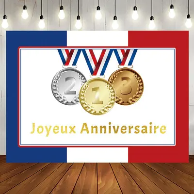 French Flag Olympic Joyeux Anniversaire Backdrop - Aperturee