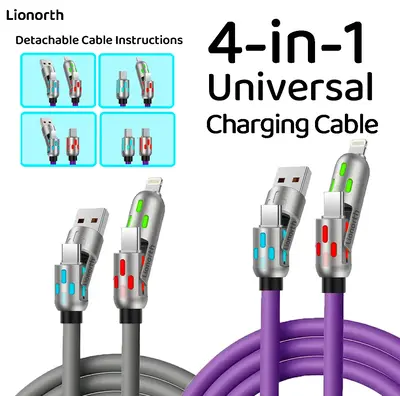 Lionorth Multi-functional 4-in-1 USB Charging Cable – USB A, Type-C, Detachable, and Lightning Connectors for Data Sync of ...