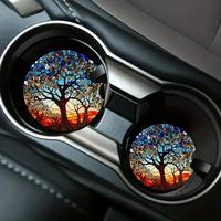 Tree Pattern Car Coasters, Round Anti-slip Car Cup Holder Pad, Car Interior Decoration Accessories for Women & Men, Decal, Au...