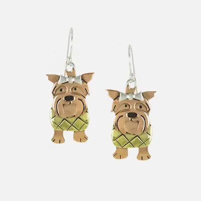 Sterling Silver Dangle Dog Earrings - Pomeranian