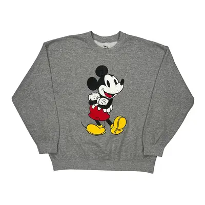 Mickey Mouse Disney Graphic Sweatshirt - XL Grey Cotton Blend