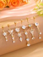 Women's Elegant Butterfly & Flower Design Belly Rings, Stainless Steel Belly Button Rings, Cute Trendy Belly Piercing Jewelry...