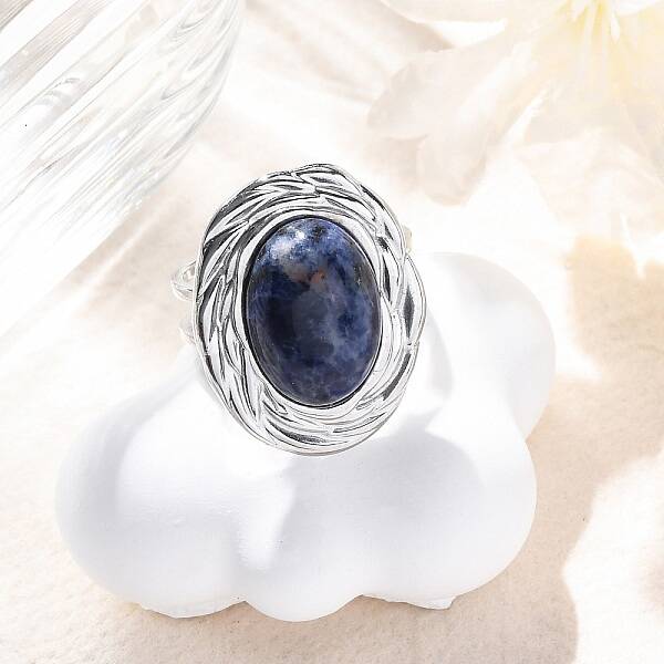 Oval Natural Sodalite Finger Rings