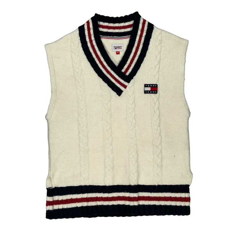 Tommy Jeans V-Neck Sweater Vest - 2XS Cream Acrylic