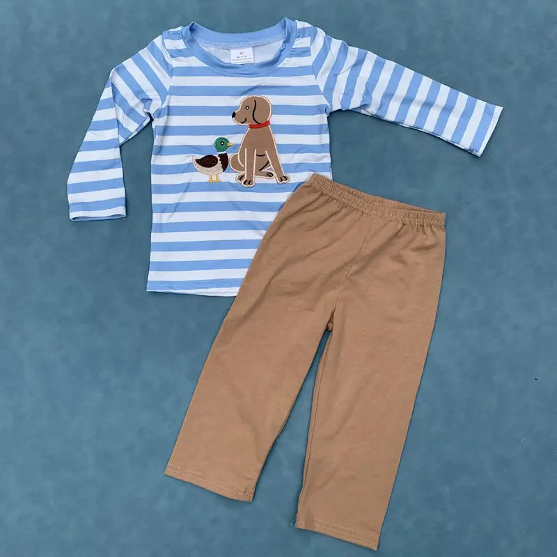 Duck dog stripe top pants kids boys clothes