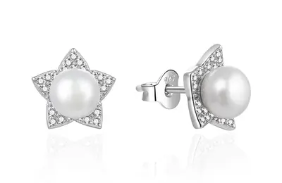 Agato Original Silver Earrings with Pearl and Zirconia AGT-E086PW-P