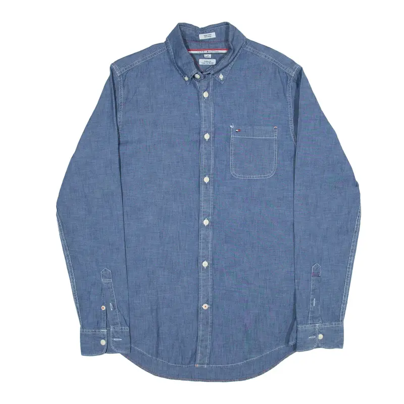 TOMMY HILFIGER Indigo Yarns Plain Shirt Blue Long Sleeve Mens S