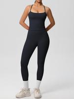 Women's Solid Color Camisole & High Waist Leggings Seamless Yoga Set, High Stretch Casual Comfy Sporty Sleeveless Backless Cr...