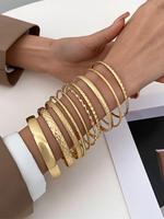 Women's 10pcs Textured Metal Design Bangle, Boho Ethnic Jewelry for Beach Party Vacation, Metal Bangles for Women Girl Gift D...