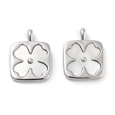 Brass Pave Natural Shell Square Pendants