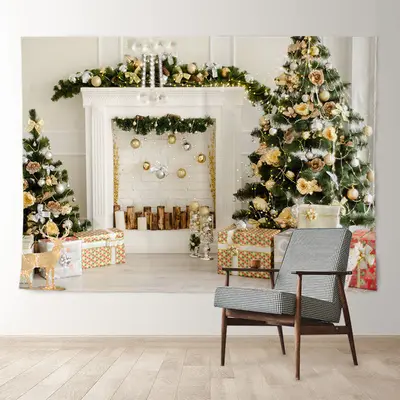 Aperturee Bright White Christmas Gift Tree Holiday Backdrop