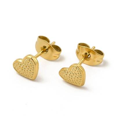 Ion Plating(IP) 304 Stainless Steel Heart Stud Earrings for Women