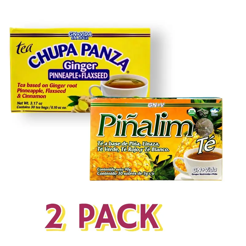 2 Pack Improved Formula Tea CHUPA PANZA & PINALIM - Tea Based Ginger, Gotu Kola & Cinammon, Pineapple Jengibre (30 Tea Bags/0...