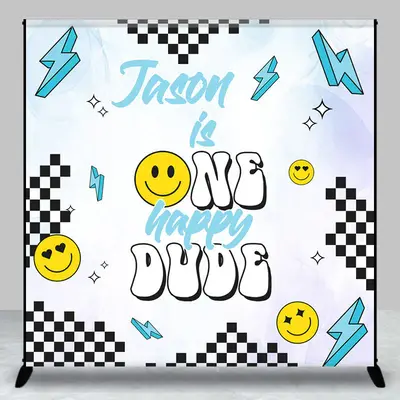 Custom One Happy Dude Boys Birthday Party Backdrop