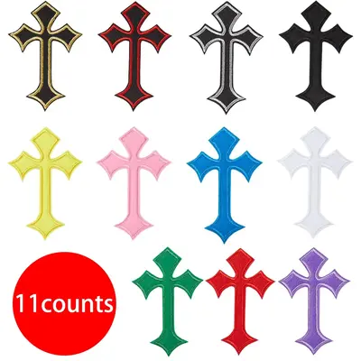 Cross Design Embroidery Patch, 11pcs Creative Iron on Patch for for Clothes, Jeans, Hats, Shirts, Jackets and Backpacks, DIY ...