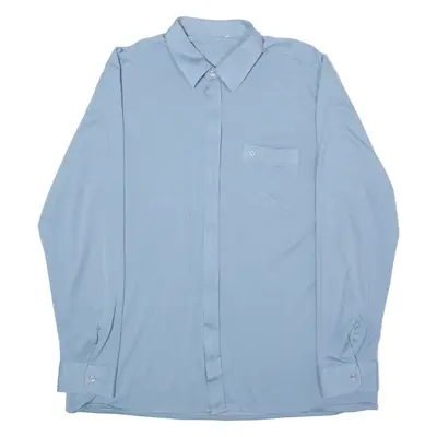 Zip-Up Mens Plain Shirt Blue 90s Long Sleeve L
