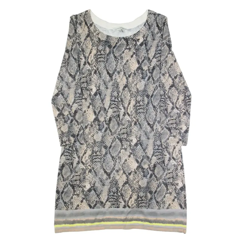 LAURA ASHLEY Womens Day Dress Grey Animal Print Long Sleeve Knee Length UK 12
