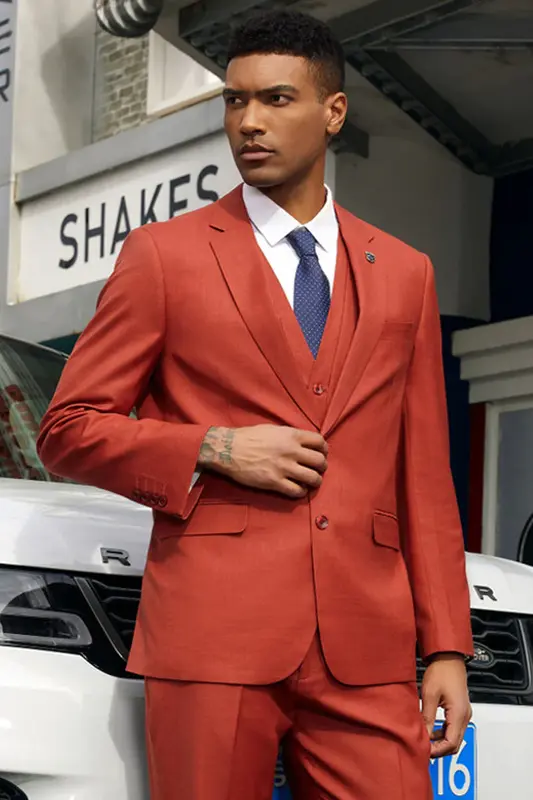 Mens Stacy Adams Suit -Stacy Adams  Suit Men's Fancy Two-Button Vested Suit in Rust