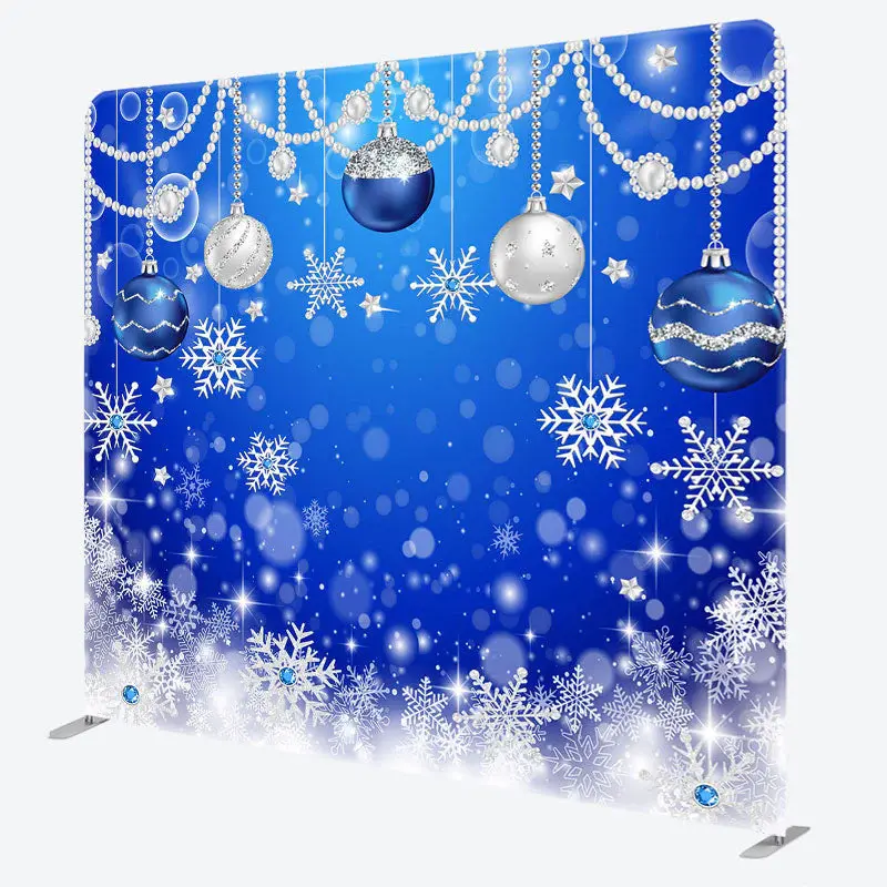 Aperturee Blue Snowflake Bell Christmas Pillow Case Backdrop - Aperturee