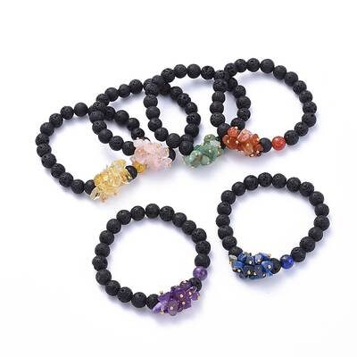 Natural Lava Rock Round Beads Stretch Bracelets
