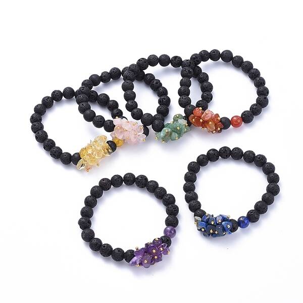 Natural Lava Rock Round Beads Stretch Bracelets