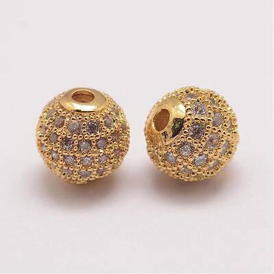 Brass Micro Pave Cubic Zirconia Beads