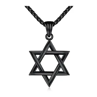 Unisex Sterling Silver with Black Gold Plated Star Of David Pendant Necklace