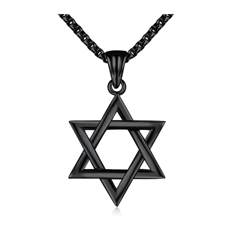 Unisex Sterling Silver with Black Gold Plated Star Of David Pendant Necklace