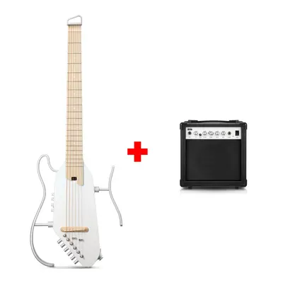 Donner HUSH™ I PRO Acoustic-Electric Travel Guitar - Metallic White / Guitar+20W Amplifier