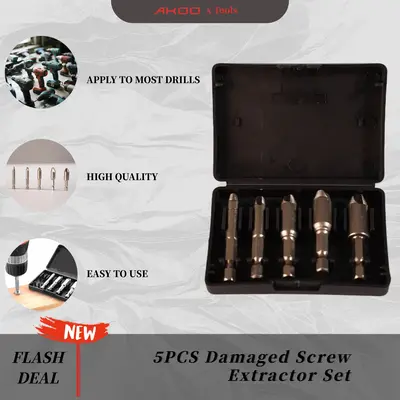 Heavy Duty Screw Remover Extractor Set Drill Driver Tool Screws Broken 5 Pcs