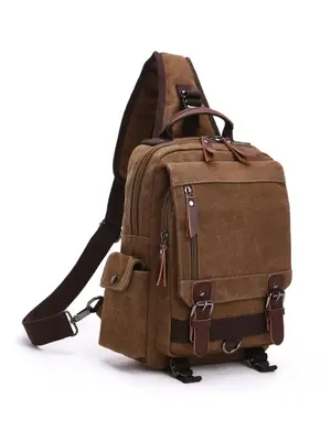 Men's Casual Plain Canvas Fabric Crossbody Bag, Fashionable Belted Design Crossbody Sling Bag for Daily Used, Casual Trendy V...