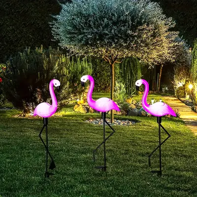 2024 Outdoor Flamingo Pattern LED Lights, Waterproof & Durable Decorative Light with Solar Panel, Creative Design Outdoor Lig...