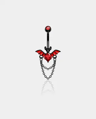 Red CZ Black Bat Chain Belly Ring