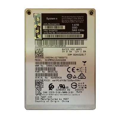01GV722 Lenovo 1.6TB SAS 12Gb/s 2.5-Inch Solid State Drive