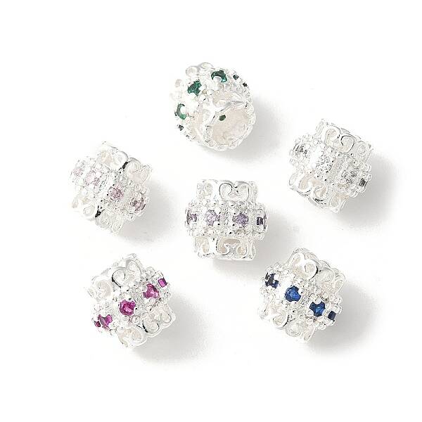 Brass Micro Pave Cubic Zirconia European Beads