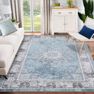 Garvee Vintage Area Rugs, Washable Rug for Living Room, Floral Print Rug, Vintage Rug Distressed Indoor Traditional Mat, Fold...